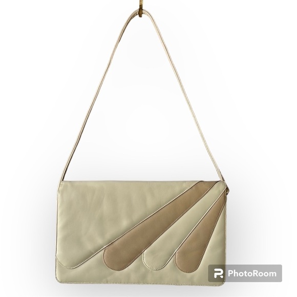 JOHN HORT Cream & Tan VINTAGE Retro Art Deco Leather Shoulder Bag or Clutch - Picture 1 of 17